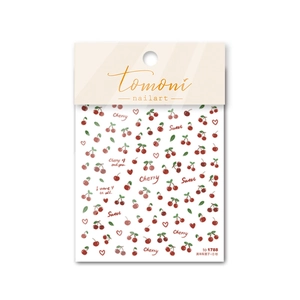 Stickers nail art 3D cerise et cœur avec lettrage doux sur un fond blanc propre