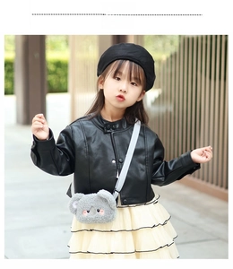 Detail of gray plush koala bag for girls featuring soft faux fur and delicate embroidery
