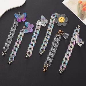 Acrylic Chain Phone Case Charm Bracelet With Colorful Butterfly Bear Pendants Rainbow Wrist Strap Decorative