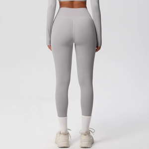 Detailed back view of high-waisted seamless fitness leggings with lifting seam design