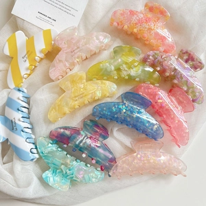 Large Acetate Hair Claw Clip French Vintage Marble Plaid Striped Hair Crab Clamp Elegant Hairpin Accessories For Women