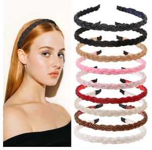 Detail of beaded crystal headband set showing model wearing and multi-color stack options