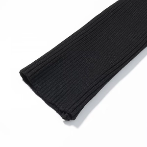 Close-up of black ribbed knit cuffs on a stylish winter jacket with textured detailing