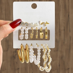 Earrings Alloy Artificial Pearl Crystal Butterfly Geometric Boho Trendy Fashion Jewelry For Women
