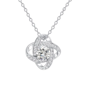 Exquisite silver interlocking knot pendant necklace sparkling zircon detail elegant minimalist jewelry