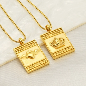 Retro 18K gold plated stainless steel necklaces with heart wing and crown pendants