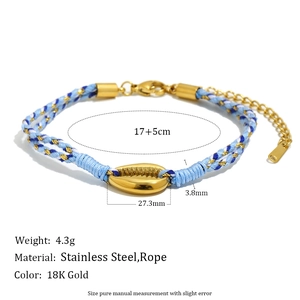 Detaillierte Maße für 18K Gold Muschel-Anhänger Armband mit blau-weißem gewebtem Band