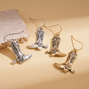Orecchini vintage a forma di stivale da cowboy con incisioni in oro e argento retro