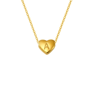 Collier cœur en acier titane doré avec lettre A gravée sur pendentif poli