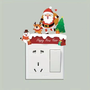 Christmas switch stickers featuring Santa and reindeer with Happy New Year banner decoration