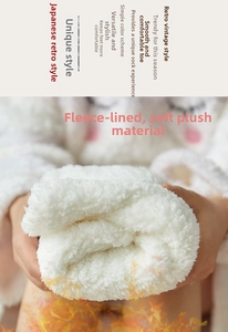Close-up of thick white plush lining on winter floor socks for maximum thermal warmth