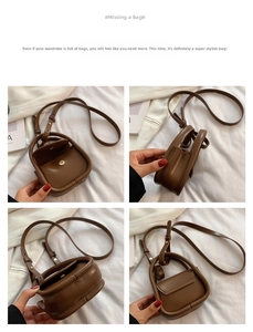 Vues détaillées d'un mini sac à main en cuir marron avec bandoulière réglable