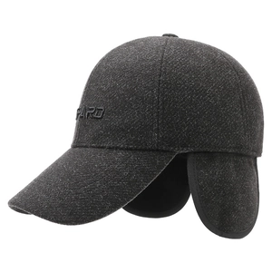 Winter thermal baseball cap for men with ear flaps and thick lining in dark grey