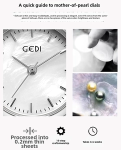 Detalle de esfera de nácar de 0,2 mm con 15 pasos de artesanía para reloj de pulsera de mujer