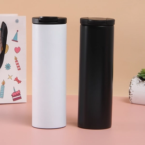 Insulated stainless steel coffee mugs in black and white with leak-proof flip lids
