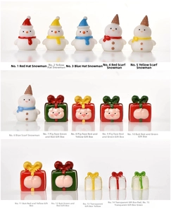 Detailed collection of 15 festive Christmas resin snowmen and pig ornaments with gift boxes