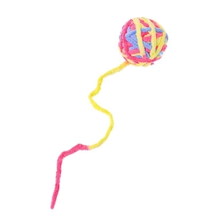 Colorful knitted cat toy ball with long tail string for pet interactive playing