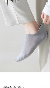 Macro shot of light grey no-show socks featuring breathable mesh knit and heel grip