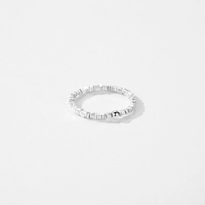 Irregular S925 sterling silver ring with textured segments and polished sphere bead
