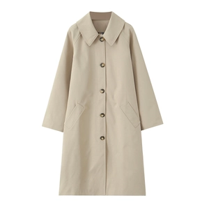 Klassischer langer khakifarbener Trenchcoat mit Revers und Einreiher für Damen