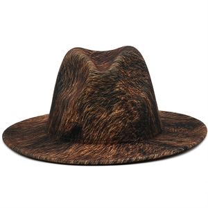 Detailed texture of a brown and black lava pattern jazz fedora hat with wide brim