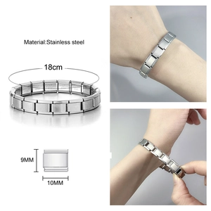 Dettaglio del bracciale modulare in acciaio da 18 cm con dimensioni e vestibilità al polso