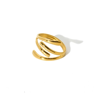 Detailed view of the 18K gold plated stainless steel multi-layer spiral geometric ring