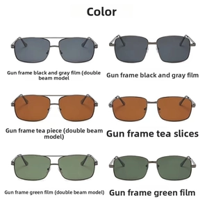 Selection of square polarized sunglasses with gunmetal frames and multi-color lenses