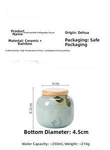 Detail view of mini ceramic tea canister with bamboo lid and hand-painted rabbit pattern