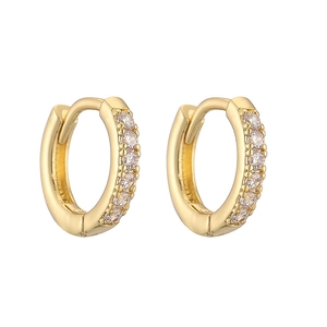 Elegant gold-plated round huggie hoop earrings with micro-pave cubic zirconia crystals