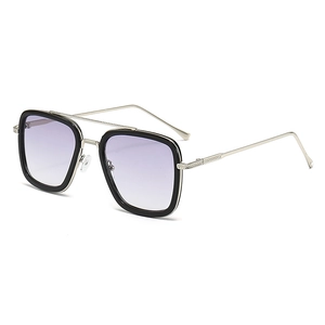 Classic square aviator sunglasses with silver metal frame and purple gradient lenses