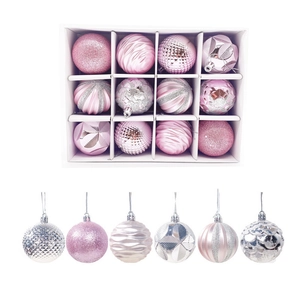 Pink Christmas ornaments set with glitter, matte and textured balls for holiday decoration