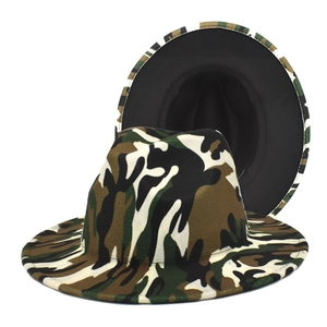 Fedora Hat Camouflage Wool Felt Wide Brim Jazz Cap Digital Print Unisex Outdoor Fashion Casual Accessories
