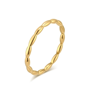 French style gold-plated titanium steel ring with minimalist beaded geometric water drop design