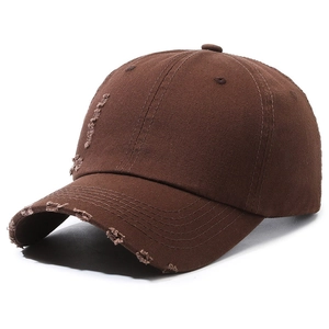 Brown distressed cotton baseball cap with vintage worn details and sun protection