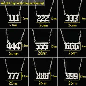 Angel number necklace collection with stainless steel gothic pendants 111 to 999