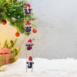 Christmas wool felt elves climbing a rope ladder for festive fireplace and tree decoration