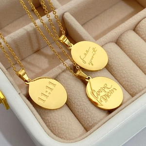 Oval Pendant Necklace 18K Gold Plated Stainless Steel Engraved 11:11 Free Spirit Carpe Diem Minimalist Jewelry Women