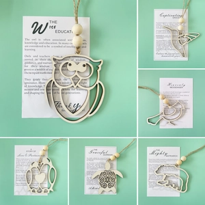 Wooden Animal Hanging Ornament Hollow Out Laser Cut Car Rearview Mirror Decor Christmas Tree Pendant Jute Rope Beads