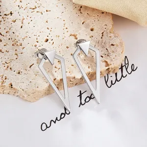 Minimalist S925 sterling silver geometric triangle drop earrings for women on stone base
