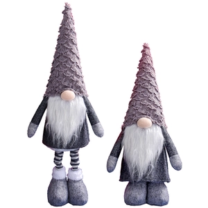 Christmas plush gnomes decoration set with long beards and striped legs on white background