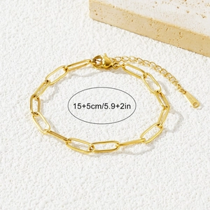 18K gold-plated stainless steel paperclip chain bracelet with lobster clasp and extender