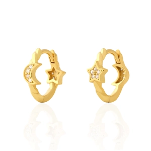 925 Sterling Silver Star And Moon Huggie Earrings Dainty Zircon Inlaid Twist Hoop Jewelry For Women