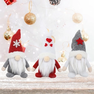 Christmas Gnome Swedish Tomte Plush Dolls Snowflake Heart Star Patterns Long Beard Pointed Hat Home Tabletop Decor