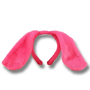 Detail of soft rose pink plush puppy ears headband for cosplay and stage performances