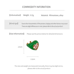 Size chart for the green enamel heart ring with clear dimensions and technical specifications