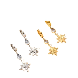 Eight-pointed star drop earrings with drop-shaped zircon in gold and silver steel finish
