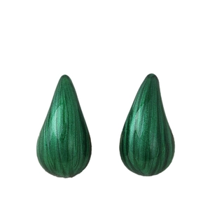 Deep green water-drop earrings with unique malachite texture on a clean white background