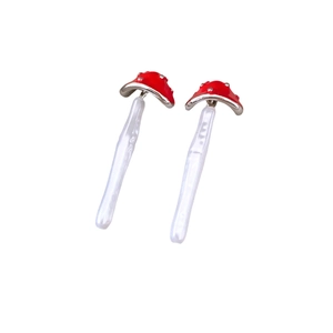 Chic mushroom pendant earrings with red cap and pearl stalk for women's fashion