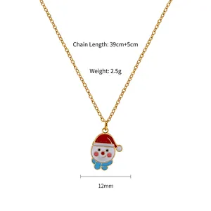 Detailed view of gold Christmas snowman necklace with dimensions 39cm plus 5cm and 2.5g weight